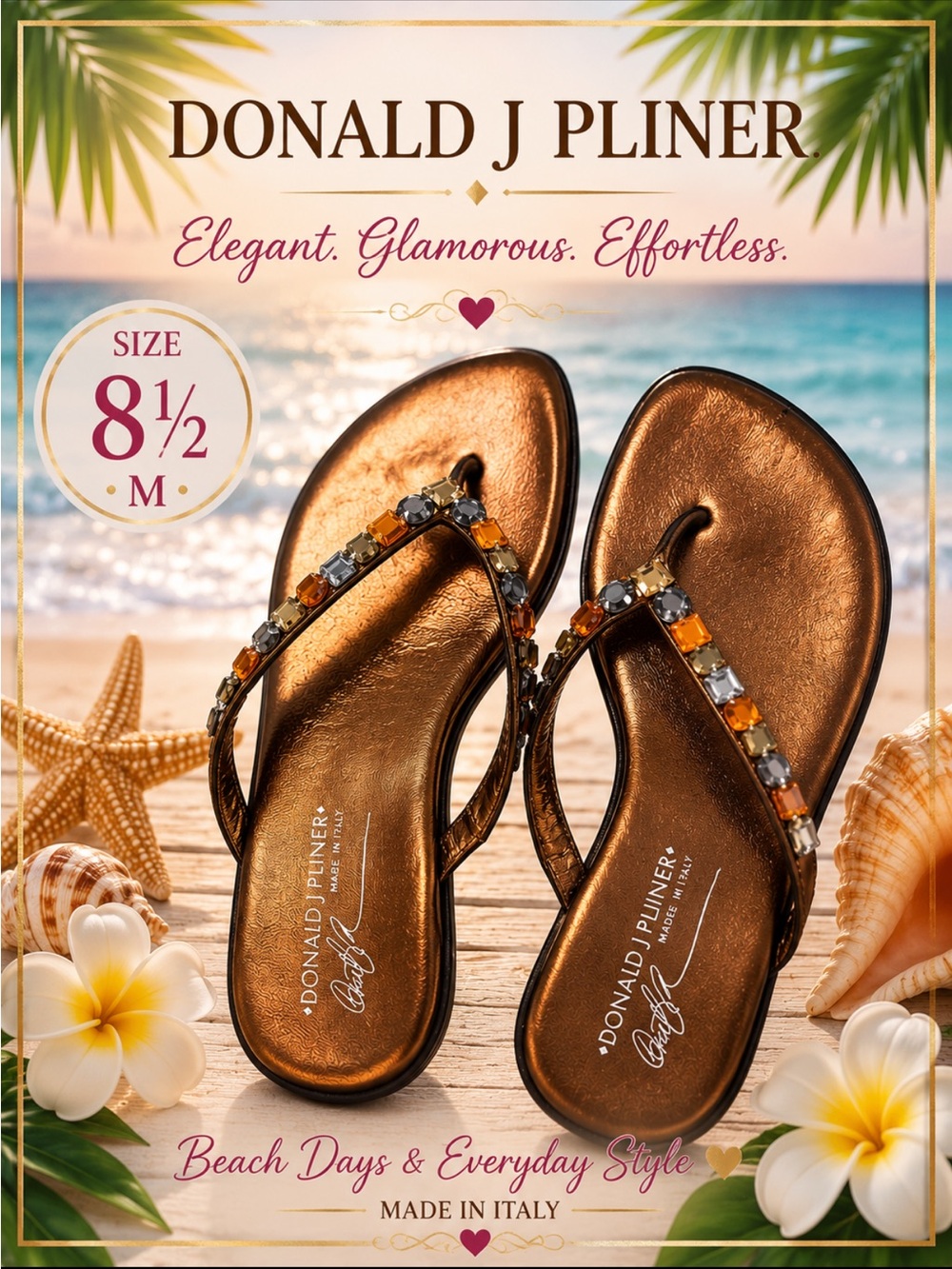 Donald J. Pliner Metallic Bronze Jeweled Thong Sandals